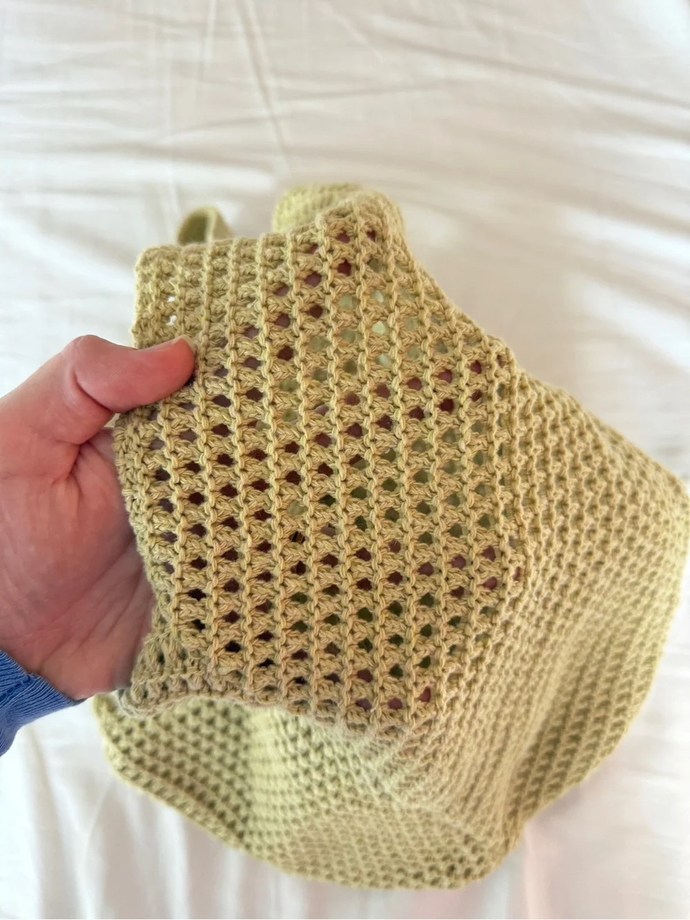 Handmade Crochet Shoulder Bag in Light Olive Green